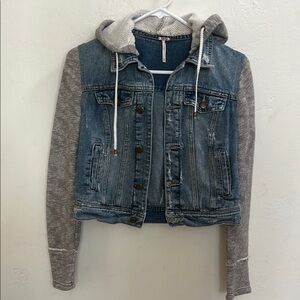 Free People Denim and Gray Hoodie Jacket XS
